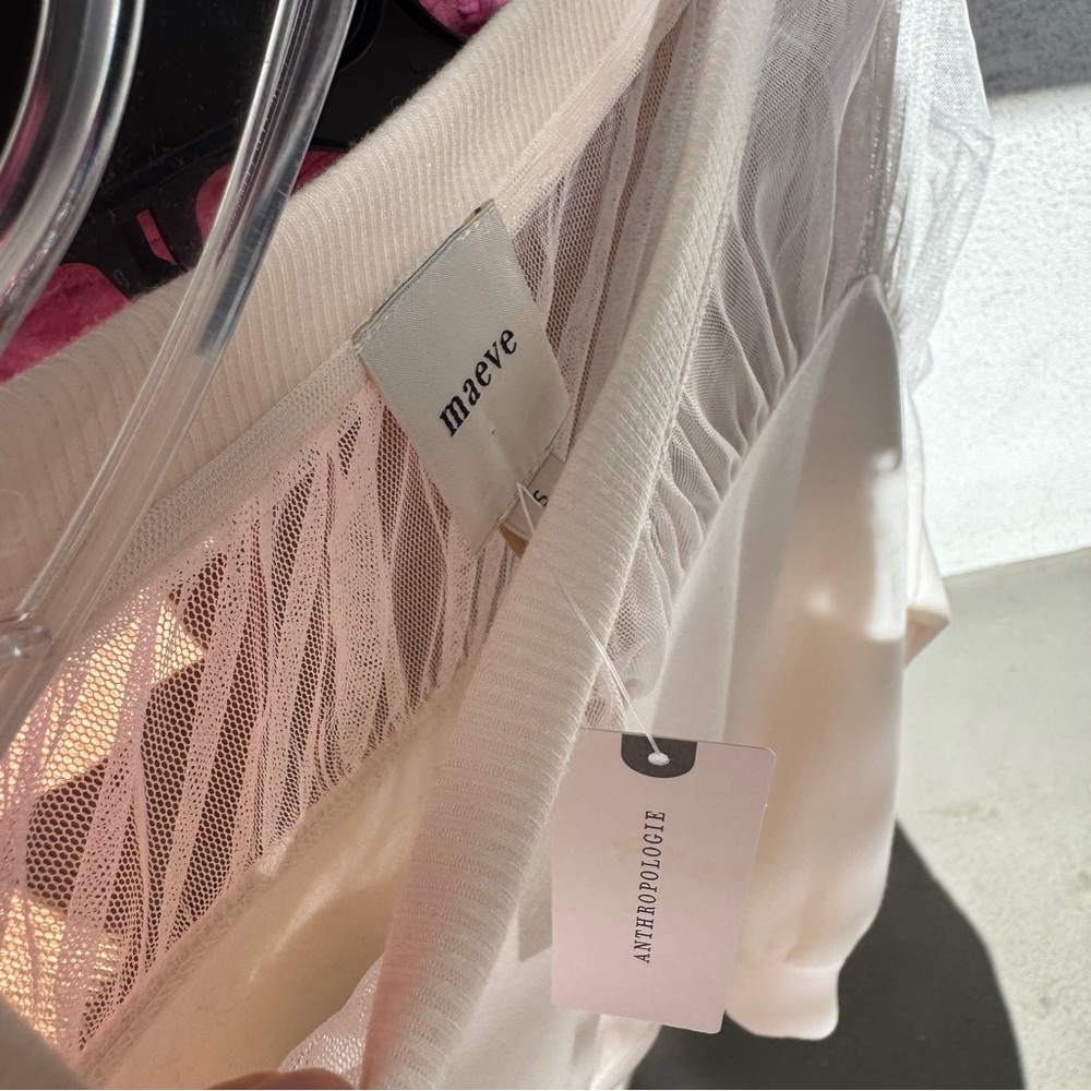 Anthropologie Maeve Sheer-Shoulder Pullover Knit Top NWT small ivory - Picture 4 of 6